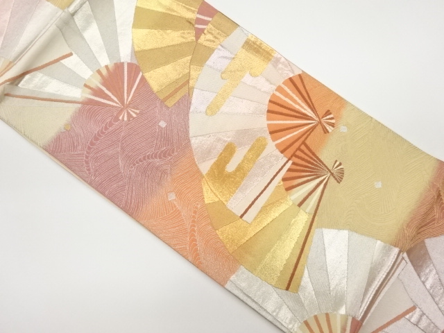 リサイクル　扇子に波模様織出し袋帯